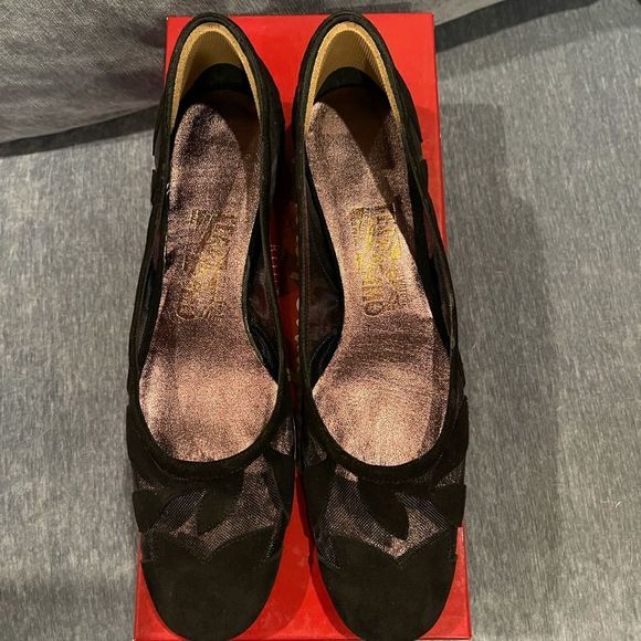 Salvatore Ferragamo Black Suede Kid Mesh Sandal.  Never Worn. 7 AAA NWT - Picture 1 of 13